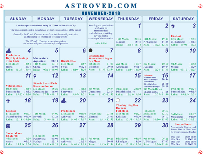 astrology calendar november 2018 printable
