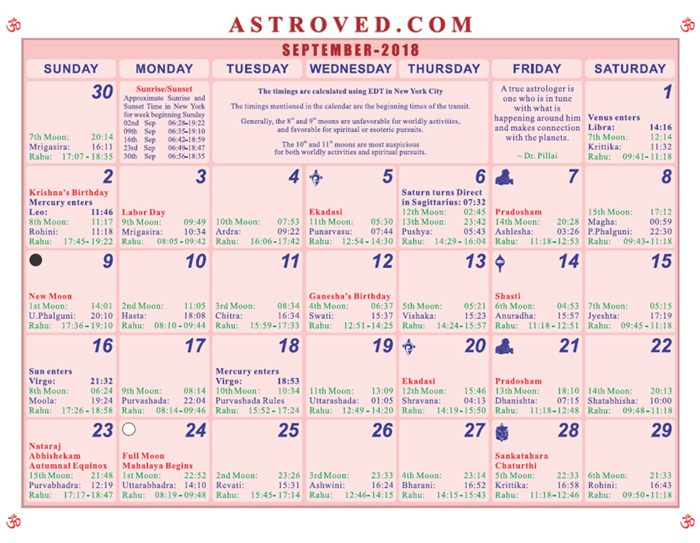 astrology calendar 2018 online